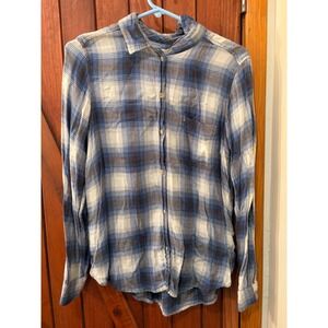 American Eagle Outfitters Soft Plaid Flannel Shirt Blue‎ White Medium